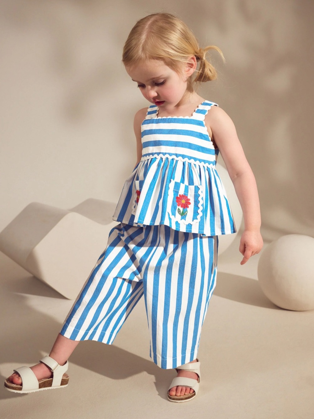 Next blue white blouse trouser co-ord set floral girls